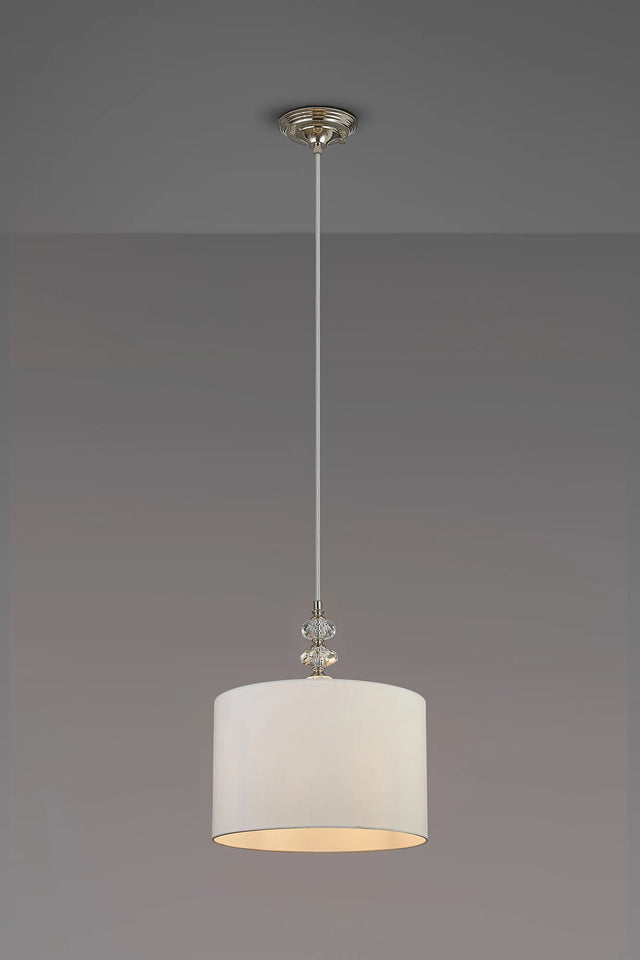 Embieton 1.9m Crystal Pendant, 1 Light E27, Antique Brass/Clear Crystal/Porcelain 30x20cm Faux Silk Shade