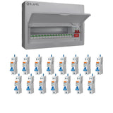 Live Electrical LSMC18M-SP 18-Way Metal 100A Main Switch DP SPD Loaded  with 12 RCBO's  Consumer Unit (15 Useable Ways)