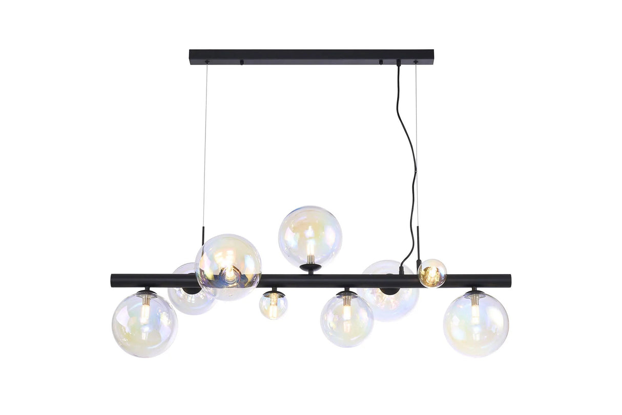 Ferguson Linear Pendant, 9 x G9, Satin Black, Iridescent Plated Glass