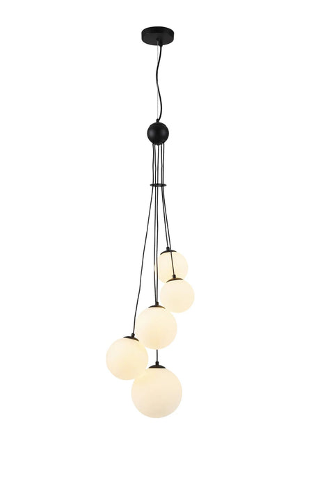 Ferguson Pendant, 5 x G9, Satin Black, Opal Glass