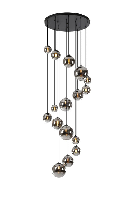 Ferguson Pendant, 16 x G9, Satin Black, Chrome Plated Glass