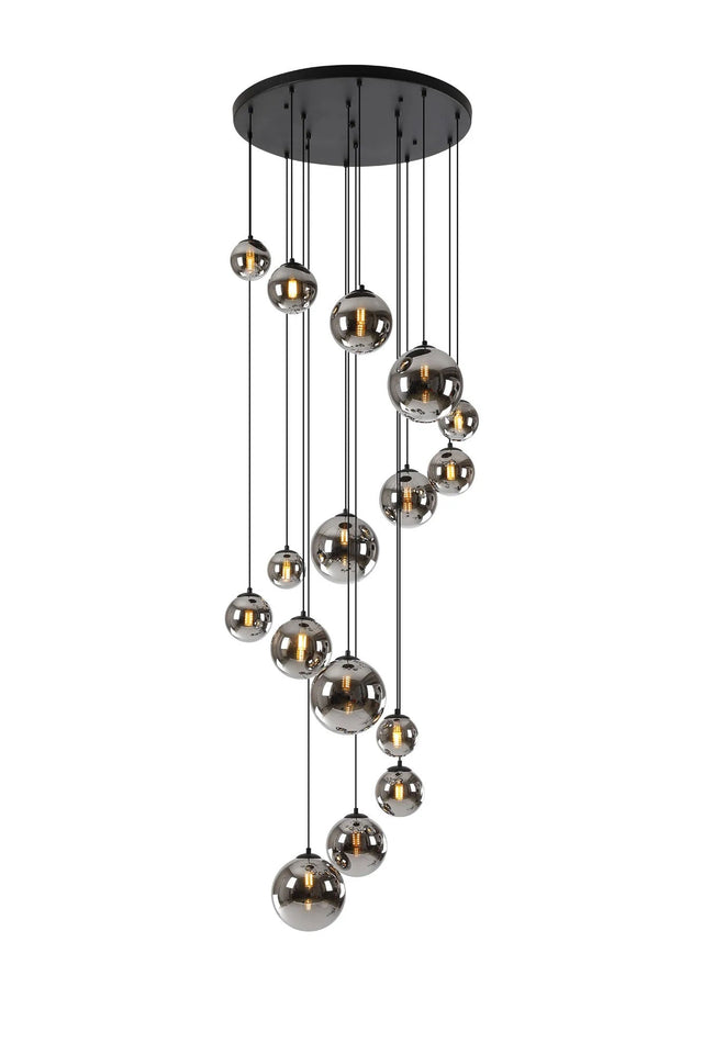 Ferguson Pendant, 16 x G9, Satin Black, Chrome Plated Glass