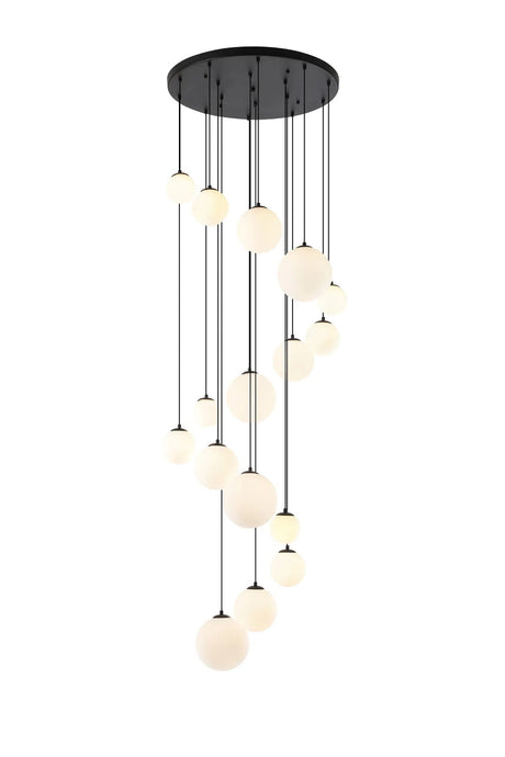 Ferguson Pendant, 16 x G9, Satin Black, Opal Glass