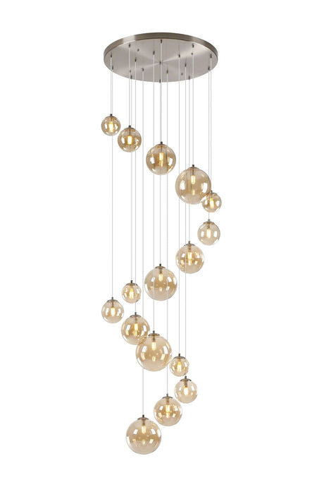 Ferguson Pendant, 16 x G9, Satin Nickel, Amber Plated Glass