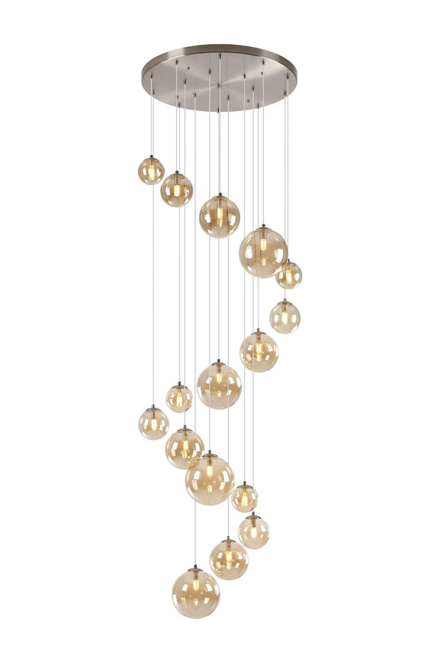 Ferguson Pendant, 16 x G9, Satin Nickel, Amber Plated Glass