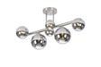 Ferguson Semi Flush Ceiling Light, 6 x G9, Satin Nickel, Chrome Plated Glass