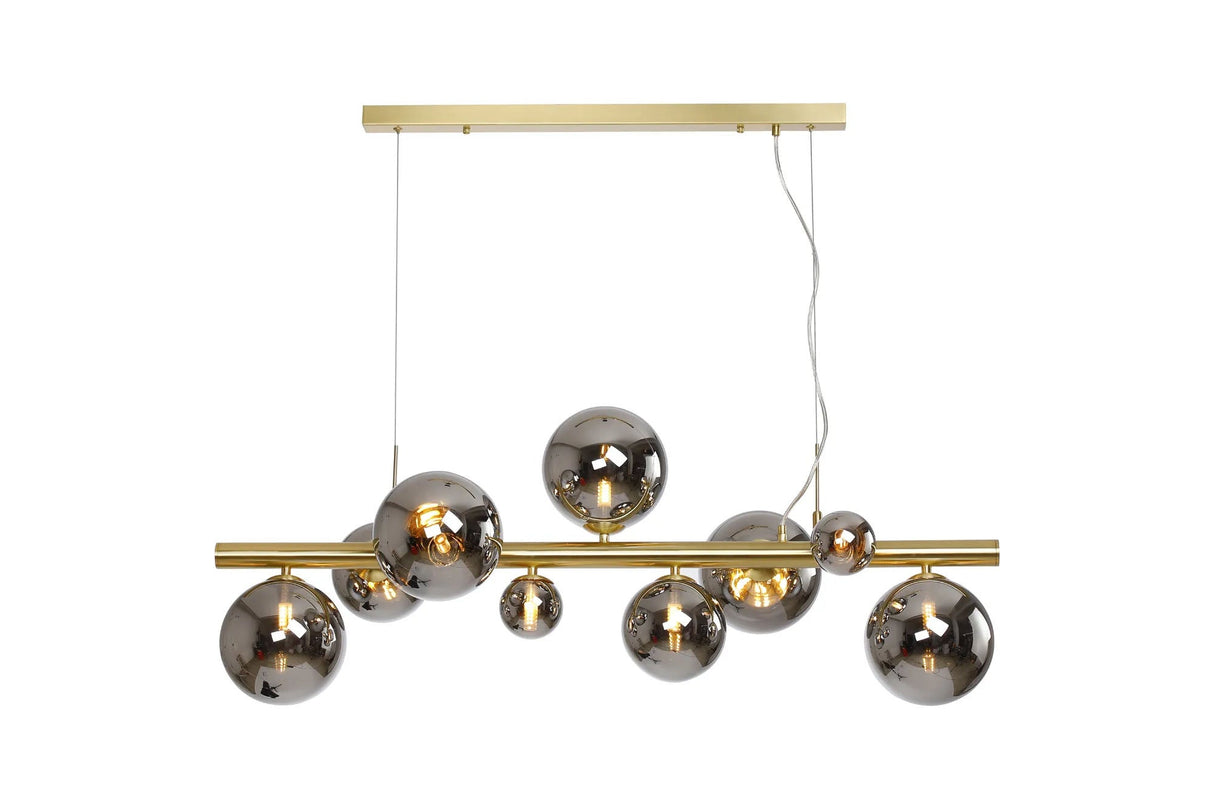 Ferguson Linear Pendant, 9 x G9, Satin Gold, Chrome Plated Glass