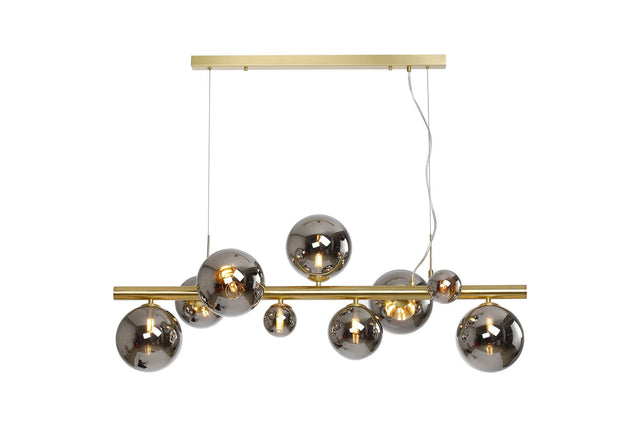 Ferguson Linear Pendant, 9 x G9, Satin Gold, Chrome Plated Glass