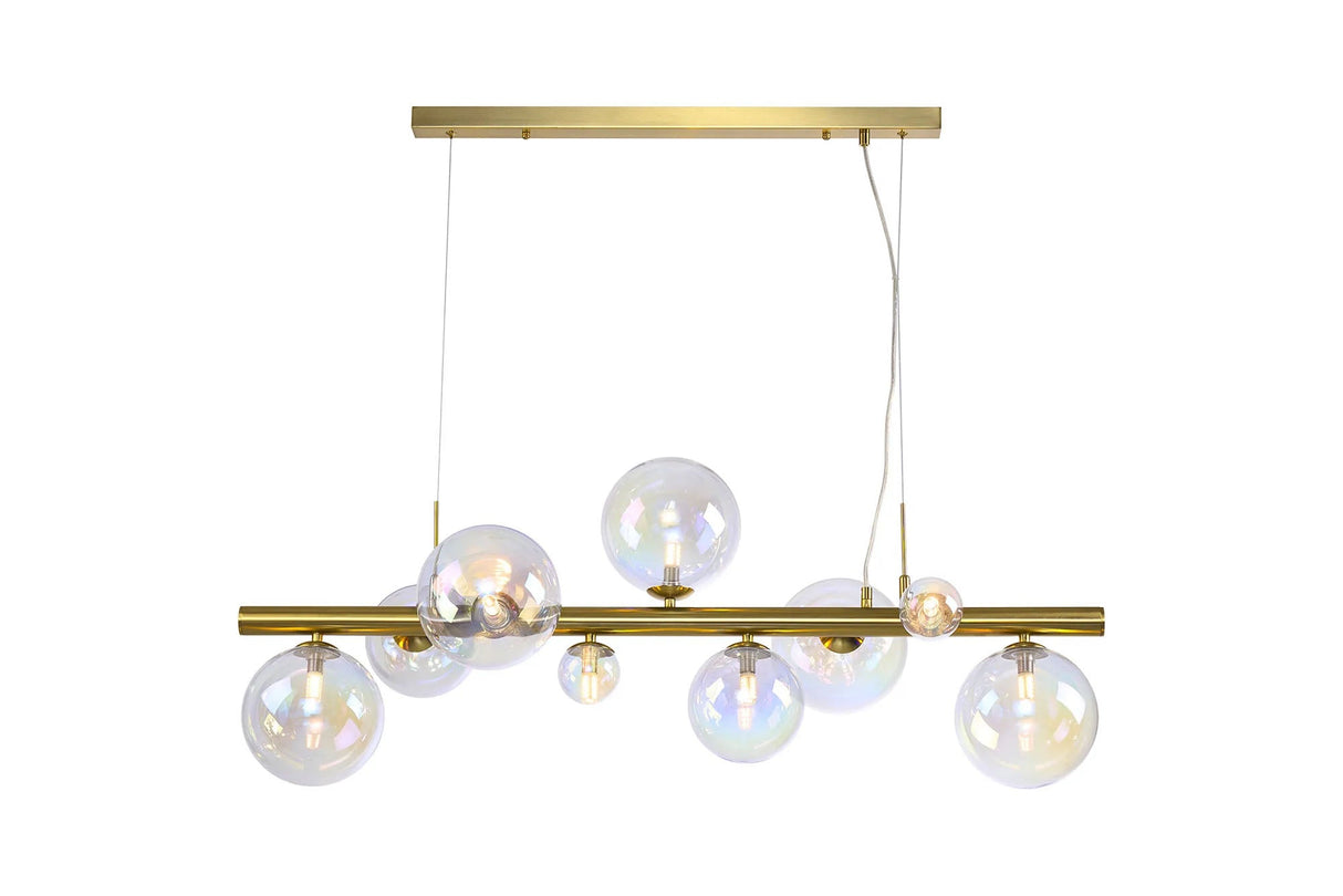 Ferguson Linear Pendant, 9 x G9, Satin Gold, Iridescent Plated Glass