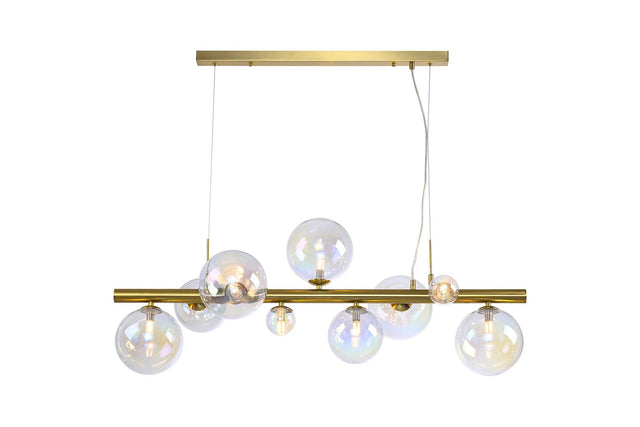 Ferguson Linear Pendant, 9 x G9, Satin Gold, Iridescent Plated Glass
