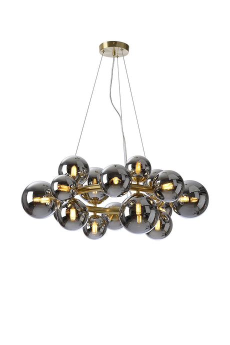 Ferguson Circular Pendant, 16 x G9, Satin Gold, Chrome Plated Glass