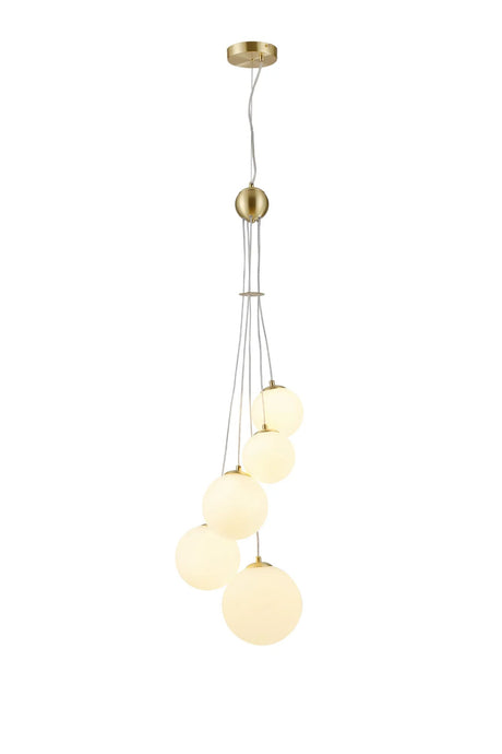Ferguson Pendant, 5 x G9, Satin Gold, Opal Glass