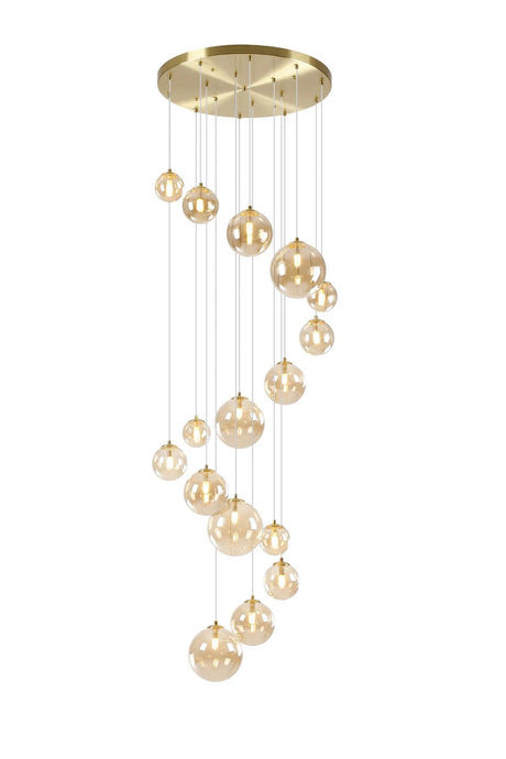 Ferguson Pendant, 16 x G9, Satin Gold, Amber Plated Glass