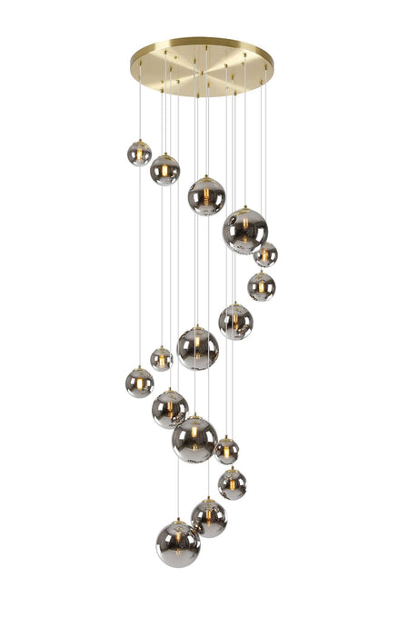 Ferguson Pendant, 16 x G9, Satin Gold, Chrome Plated Glass