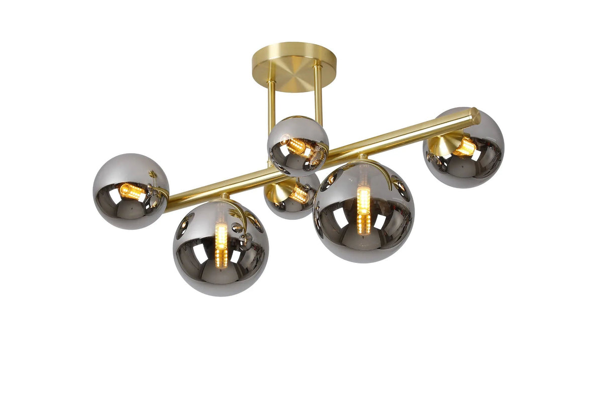 Ferguson Semi Flush Ceiling Light, 6 x G9, Satin Gold, Chrome Plated Glass