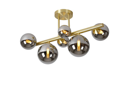 Ferguson Semi Flush Ceiling Light, 6 x G9, Satin Gold, Chrome Plated Glass