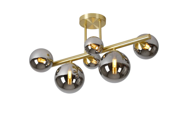 Ferguson Semi Flush Ceiling Light, 6 x G9, Satin Gold, Chrome Plated Glass