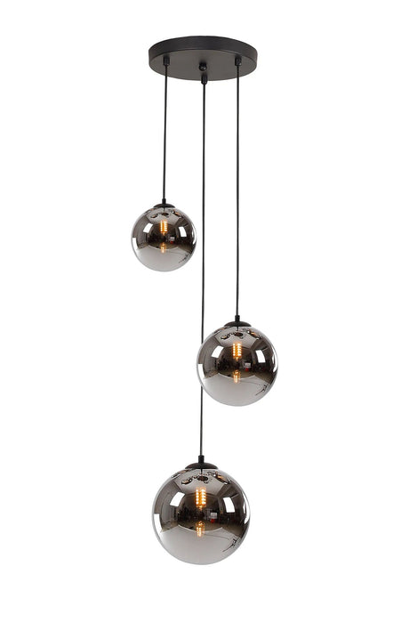 Ferguson Round Pendant, 3 x G9, Satin Black/Chrome