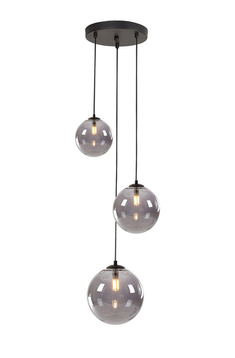 Ferguson Round Pendant, 3 x G9, Satin Black/Smoke
