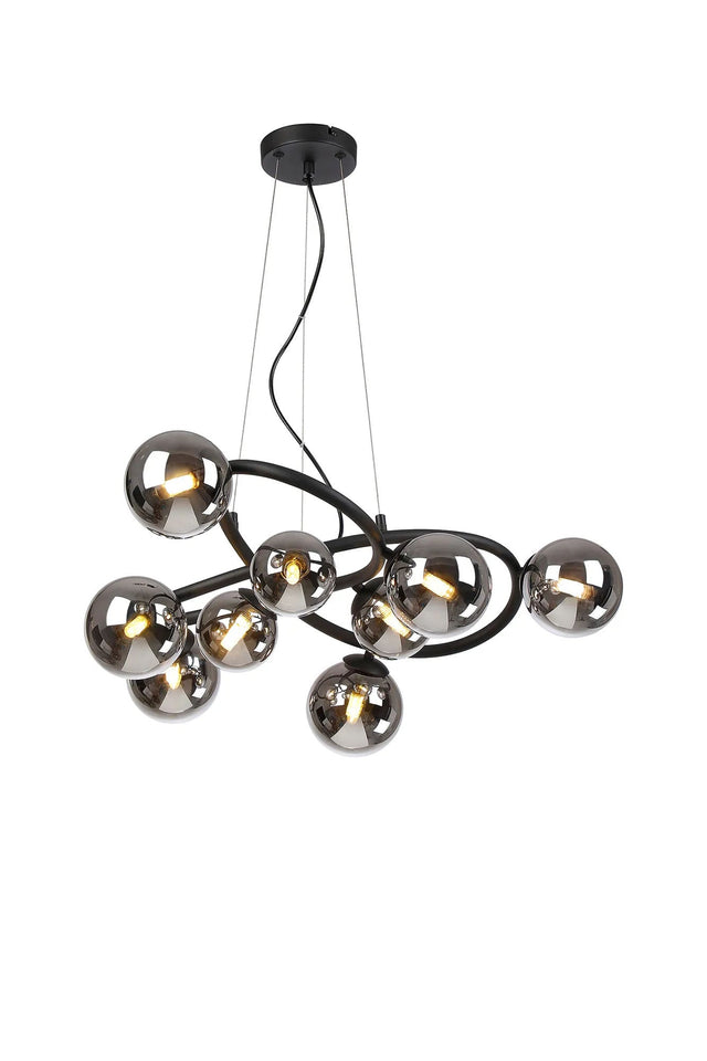 Ferguson Twisted Pendant, 9 x G9, Satin Black, Chrome Plated Glass