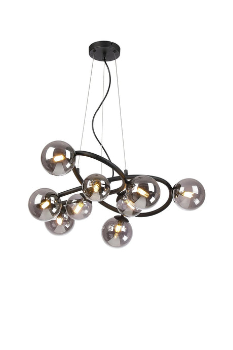 Ferguson Twisted Pendant, 9 x G9, Satin Black, Smoke Plated Glass