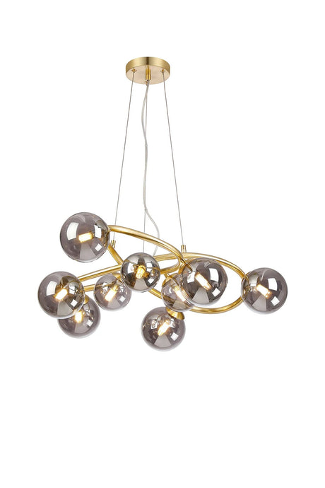 Ferguson Twisted Pendant, 9 x G9, Satin Gold, Smoke Plated Glass