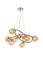 Ferguson Twisted Pendant, 9 x G9, Satin Nickel, Amber Plated Glass