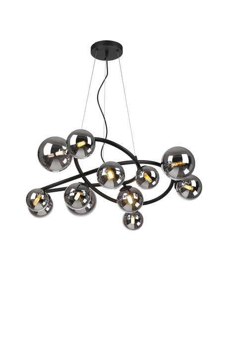 Ferguson Twisted Pendant, 12 x G9, Satin Black, Chrome Plated Glass