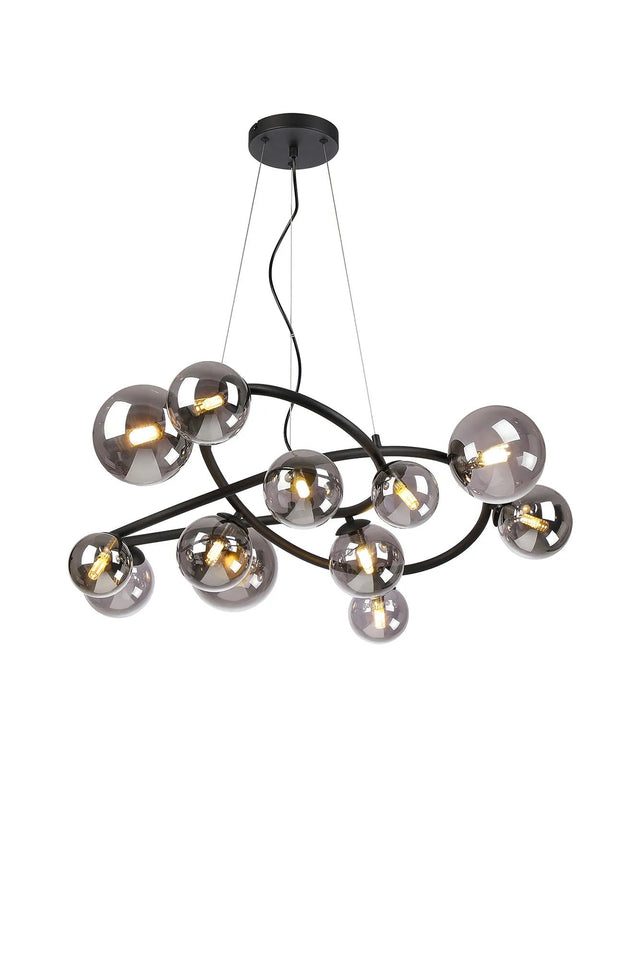 Ferguson Twisted Pendant, 12 x G9, Satin Black, Smoke Plated Glass