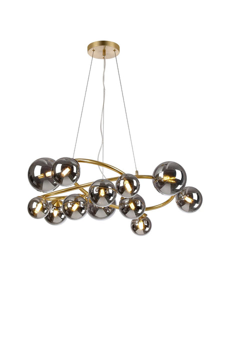 Ferguson Twisted Pendant, 12 x G9, Satin Gold, Chrome Plated Glass
