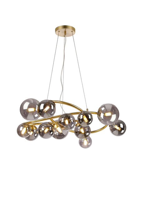 Ferguson Twisted Pendant, 12 x G9, Satin Gold, Smoke Plated Glass