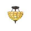 Finney 2 Light Semi Flush E27 With 30cm Tiffany Shade, Beige/Clear Crystal/Aged Antique Brass