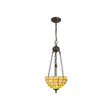 Finney 2 Light Uplighter Pendant E27 With 30cm Tiffany Shade, Beige/Clear Crystal/Aged Antique Brass
