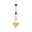 Finney 3 Light Uplighter Pendant E27 With 30cm Tiffany Shade, Beige/Clear Crystal/Aged Antique Brass