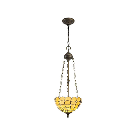 Finney 3 Light Uplighter Pendant E27 With 30cm Tiffany Shade, Beige/Clear Crystal/Aged Antique Brass
