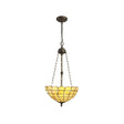Finney 3 Light Uplighter Pendant E27 With 40cm Tiffany Shade, Beige/Clear Crystal/Aged Antique Brass