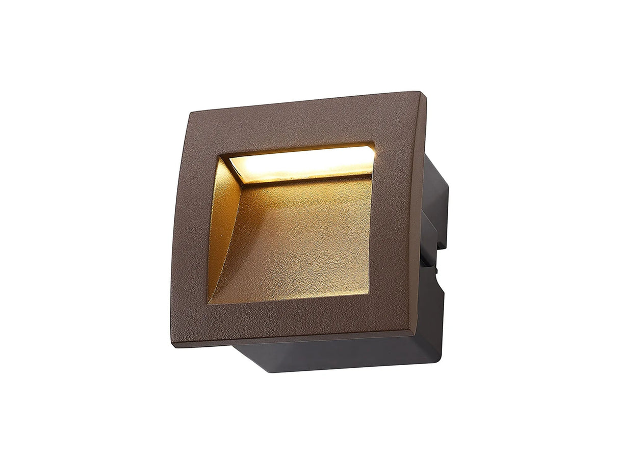 Flowers Square Recessed Wall Light 3W LED IP65 Dark Brown
