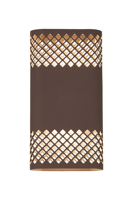 Galloway Wall Lamp With 160 x 305mm Mesh Diamond Pattern Shade, 2 x 6.5W LED, IP65, Cacao