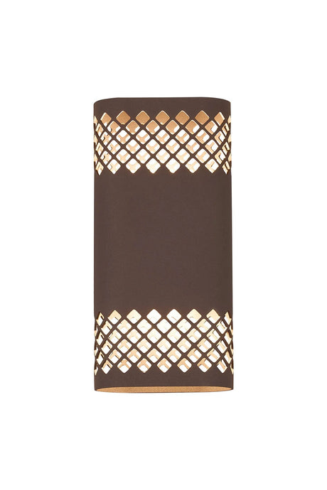 Galloway Wall Lamp With 125 x 260mm Mesh Diamond Pattern Shade, 2 x 6.5W LED, IP65, Cacao