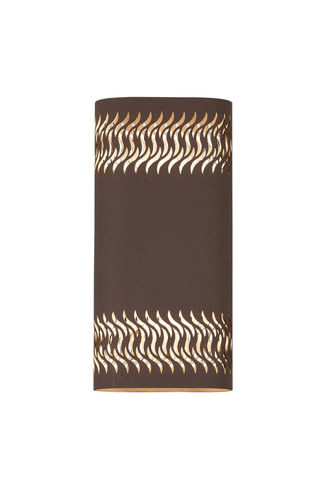 Galloway Wall Lamp With 125 x 260mm Mesh Waves Pattern Shade, 2 x 6.5W LED, IP65, Cacao
