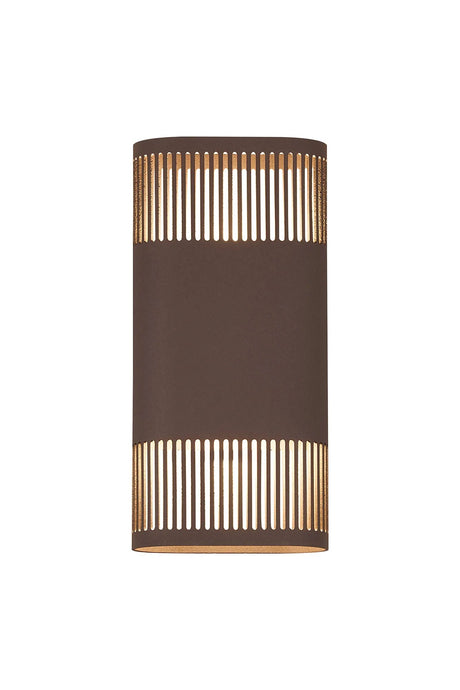 Galloway Wall Lamp With 125 x 260mm Mesh Line Pattern Shade, 2 x 6.5W LED, IP65, Cacao