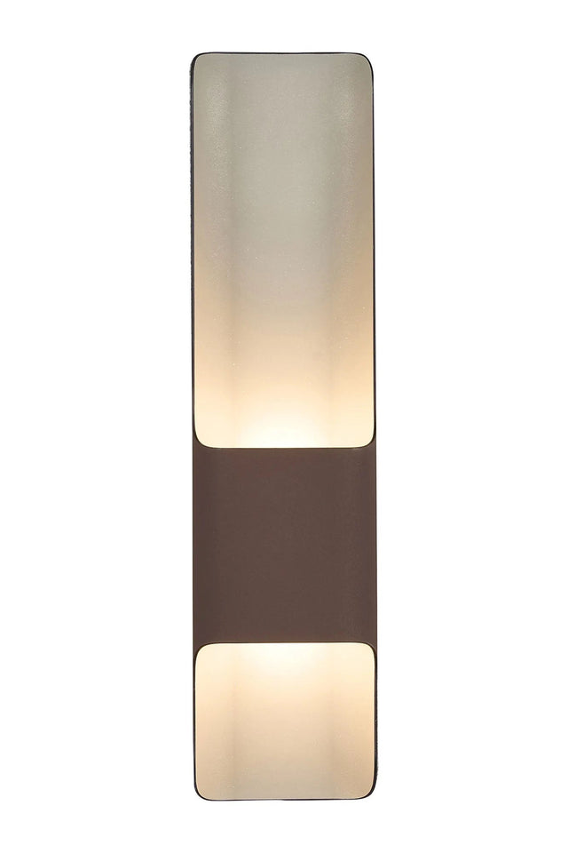 Galloway Wall Lamp With 125 x 508mm Offset Open Curve Shade, 2 x 6.5W LED, IP65, Cacao