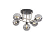 Gayle Flush Ceiling, 5 x G9, Graphite/Satin Nickel/Smoke Glass