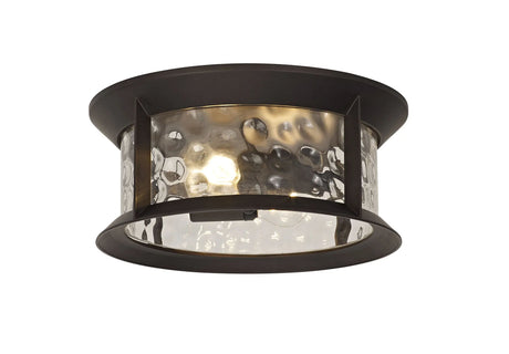 Goodman Flush Ceiling Lamp, 2 xE27, Antique Bronze/Clear Ripple Glass, IP54