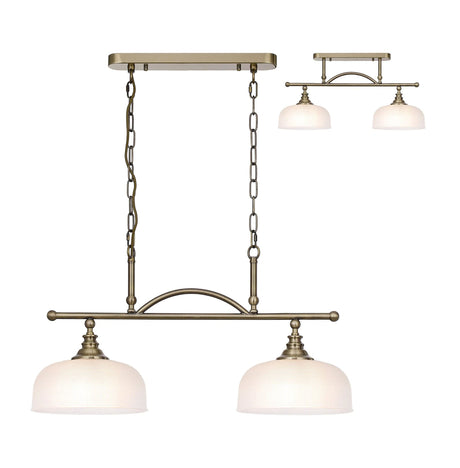 Gray Semi Flush/Pendant Bar, 2 Light Adjustable E27, Antique Brass/Frosted Glass