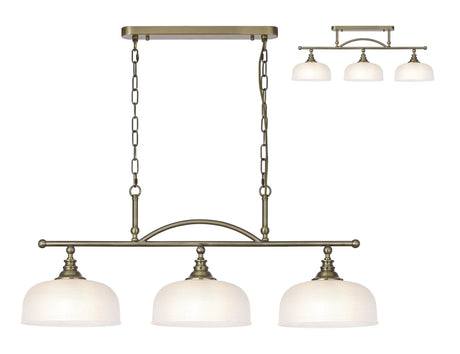 Gray Semi Flush/Pendant Bar, 3 Light Adjustable E27, Antique Brass/Frosted Glass