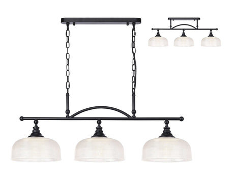 Gray Semi Flush/Pendant Bar, 3 Light Adjustable E27, Satin Black/Clear Glass