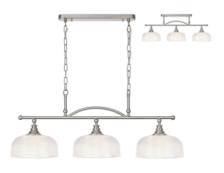 Gray Semi Flush/Pendant Bar, 3 Light Adjustable E27, Satin Nickel/Clear Glass