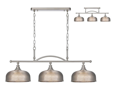 Gray Semi Flush/Pendant Bar, 3 Light Adjustable E27, Satin Nickel/Smoke Glass