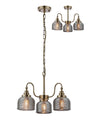 Gray Semi Flush/Pendant, 3 Light E27, Antique Brass/Smoke Glass